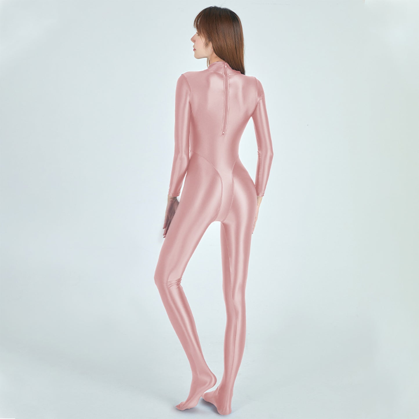 Athena Series Glossy Long Sleeve High Neck Closed Foot Unitard - Quaworth