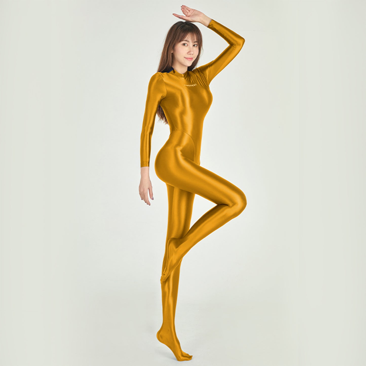 Athena Series Glossy Long Sleeve High Neck Closed Foot Unitard - Quaworth