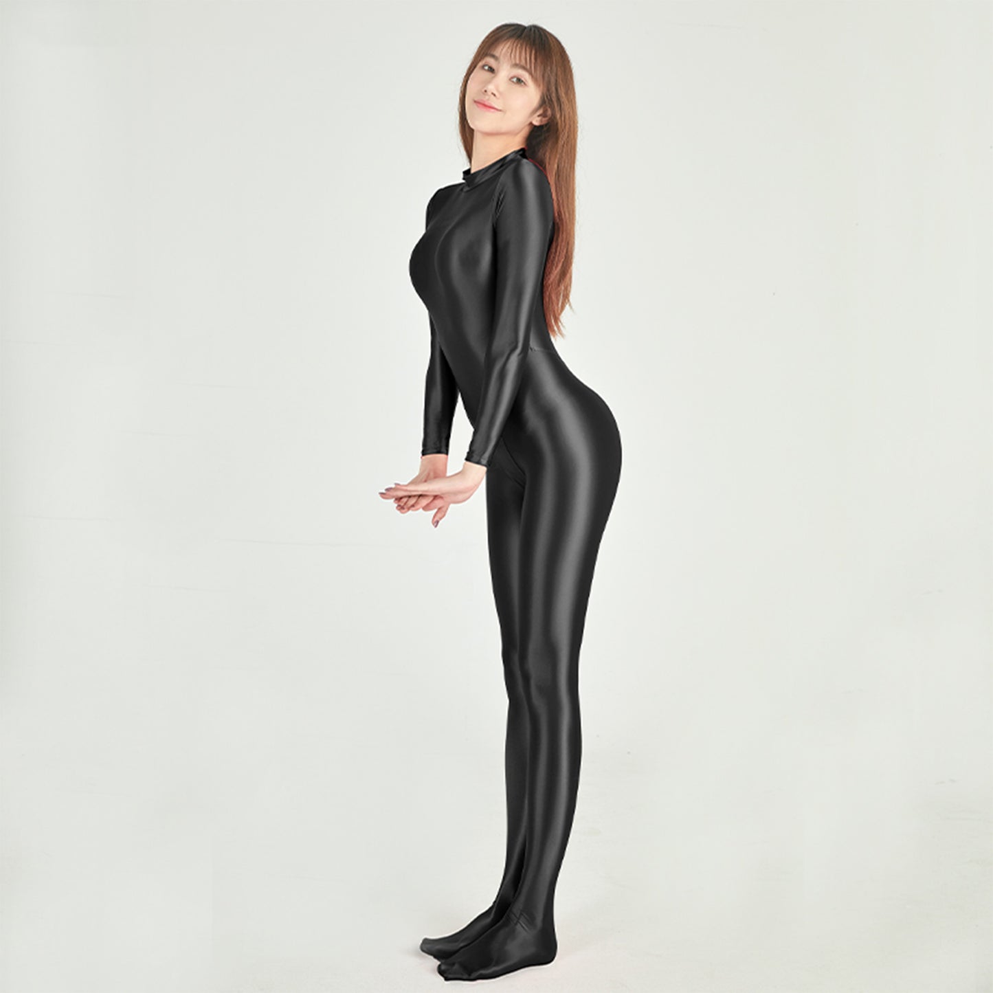 Athena Series Glossy Long Sleeve High Neck Closed Foot Unitard - Quaworth
