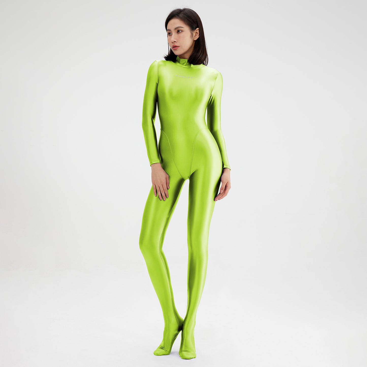 Athena Series Glossy Long Sleeve High Neck Closed Foot Unitard - Quaworth