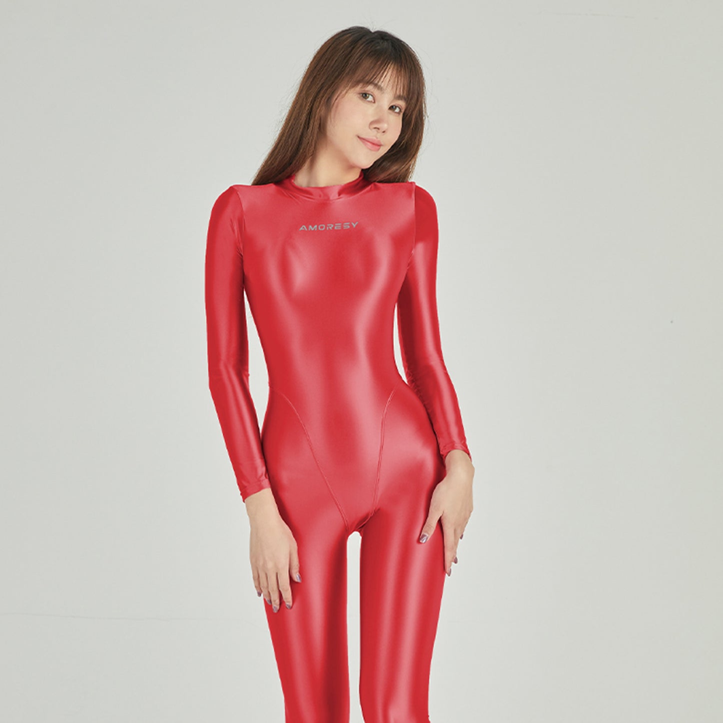 Athena Series Glossy Long Sleeve High Neck Closed Foot Unitard - Quaworth