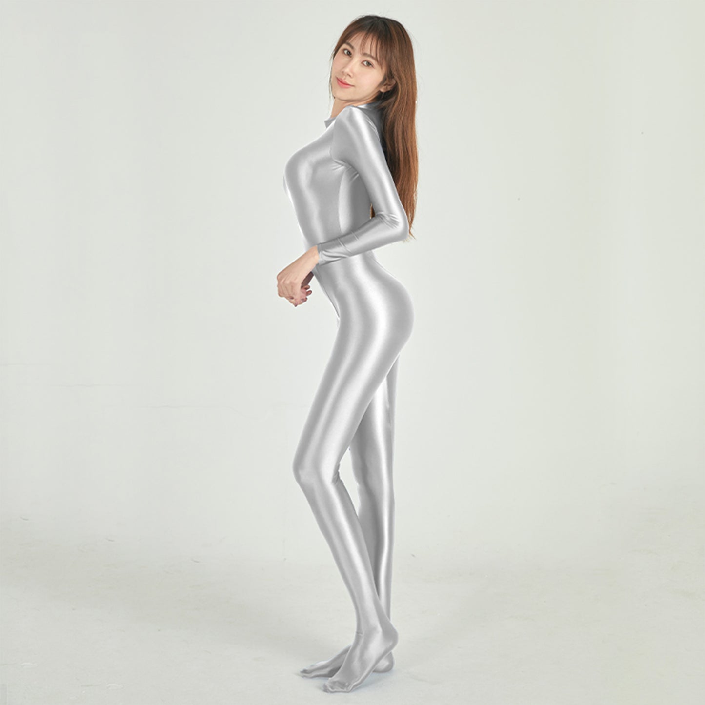 Athena Series Glossy Long Sleeve High Neck Closed Foot Unitard - Quaworth
