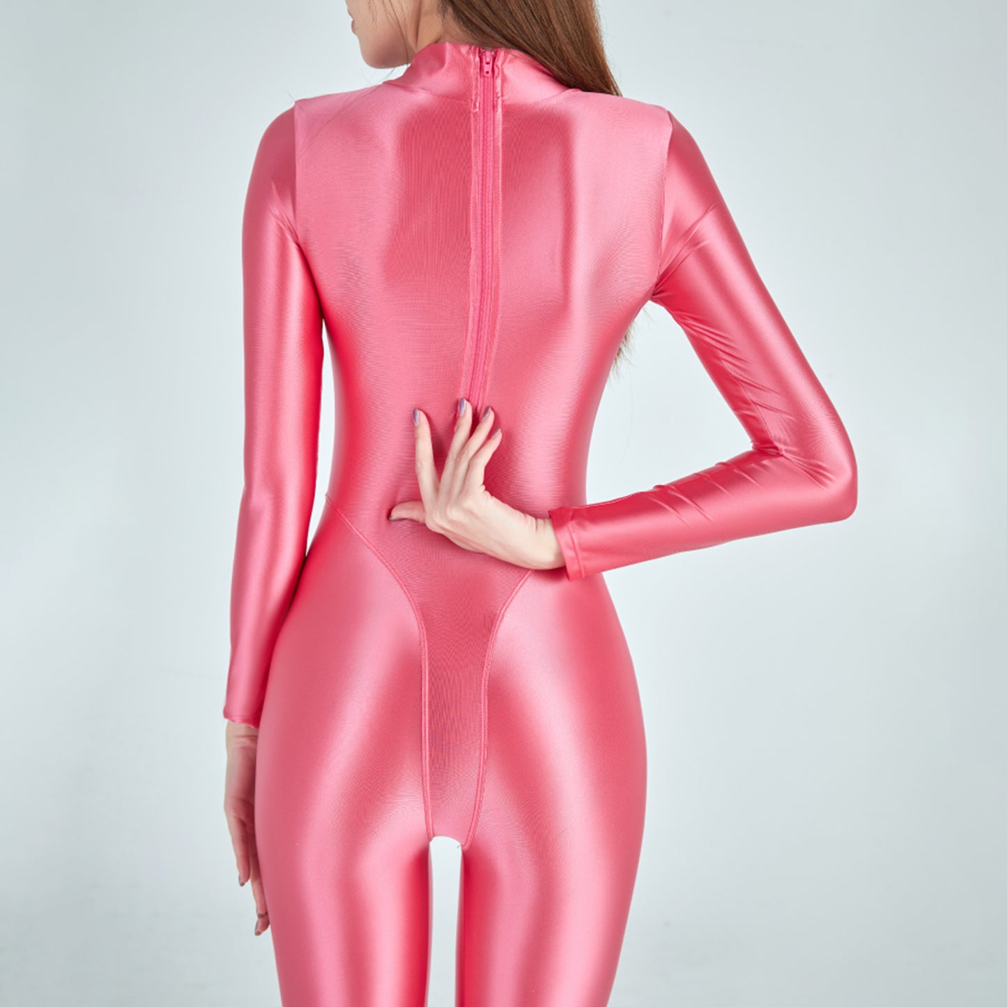 Athena Series Glossy Long Sleeve High Neck Closed Foot Unitard - Quaworth