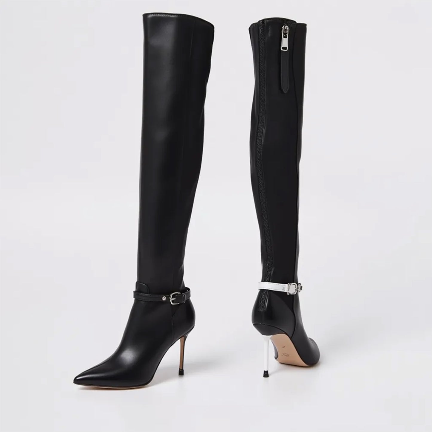Black White Splice Design Long Boots