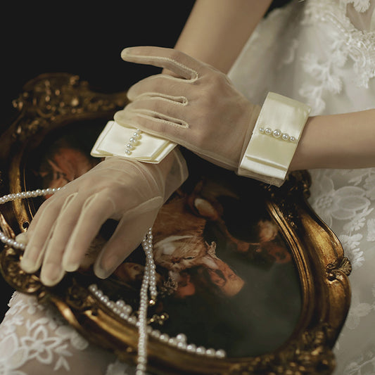 Bridal Sheer Wrist Gloves with Pearl Cuff Accent