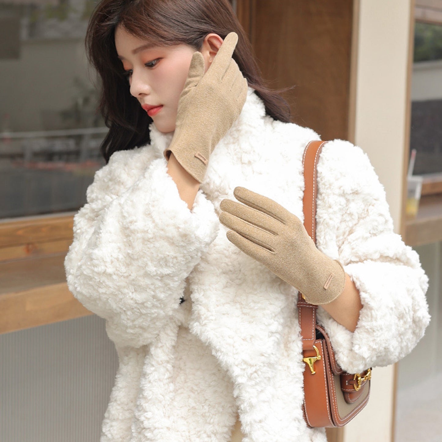 Winter Thermal Dralon Velvet Fleece Lining Flip Finger Wrist Gloves - Quaworth