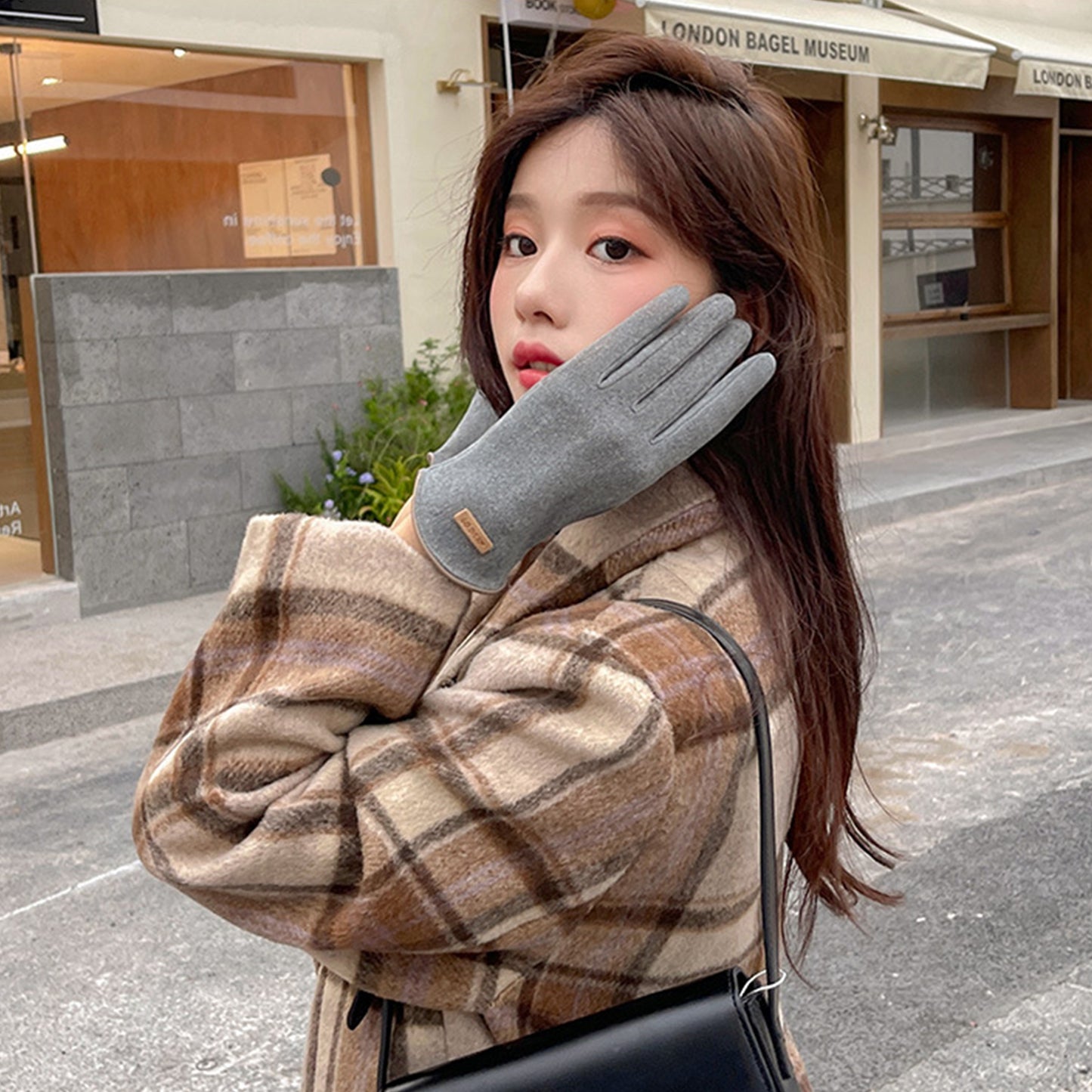 Winter Thermal Dralon Velvet Fleece Lining Flip Finger Wrist Gloves - Quaworth