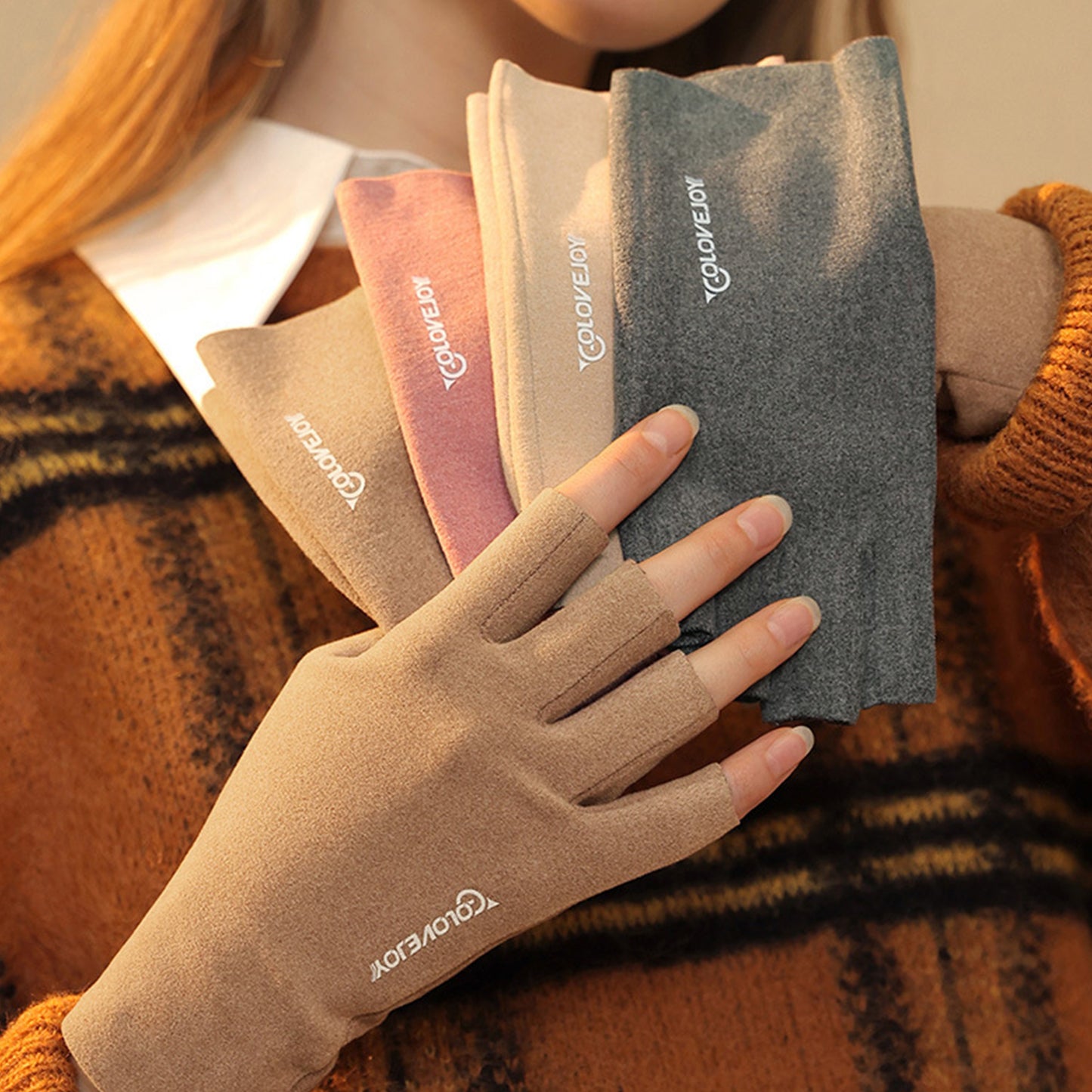 Thermal Dralon Velvet Fleece Lining Fingerless Wrist Gloves - Quaworth