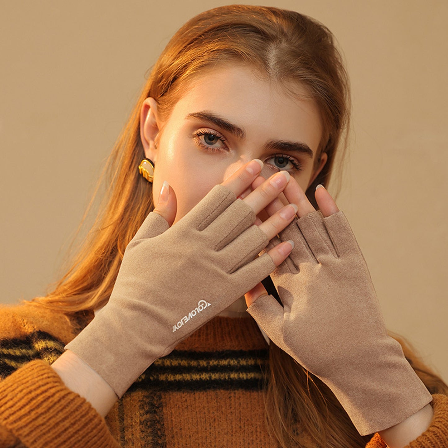 Thermal Dralon Velvet Fleece Lining Fingerless Wrist Gloves - Quaworth