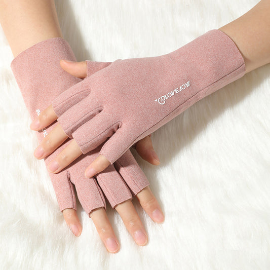 Thermal Dralon Velvet Fleece Lining Fingerless Wrist Gloves - Quaworth