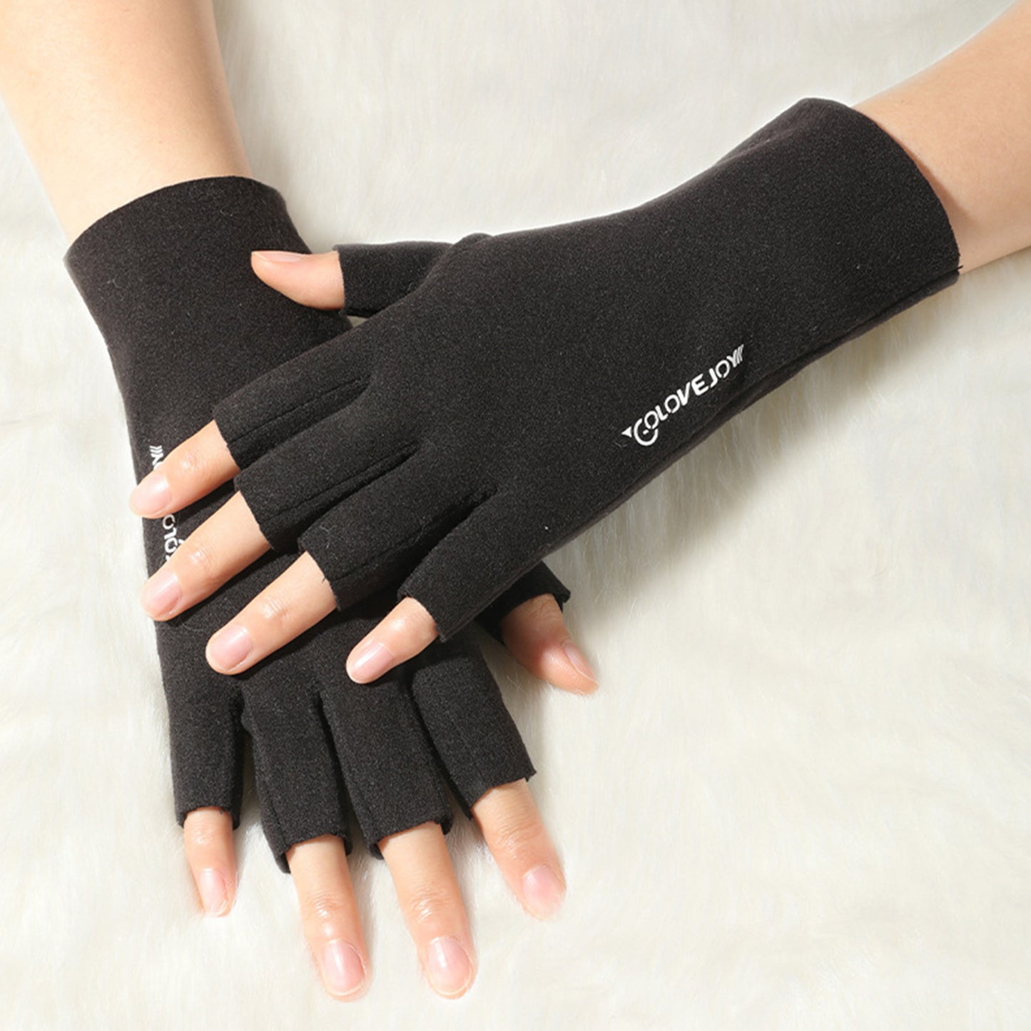 Thermal Dralon Velvet Fleece Lining Fingerless Wrist Gloves - Quaworth