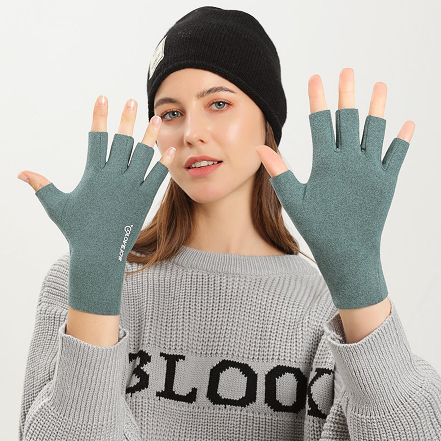 Thermal Dralon Velvet Fleece Lining Fingerless Wrist Gloves - Quaworth