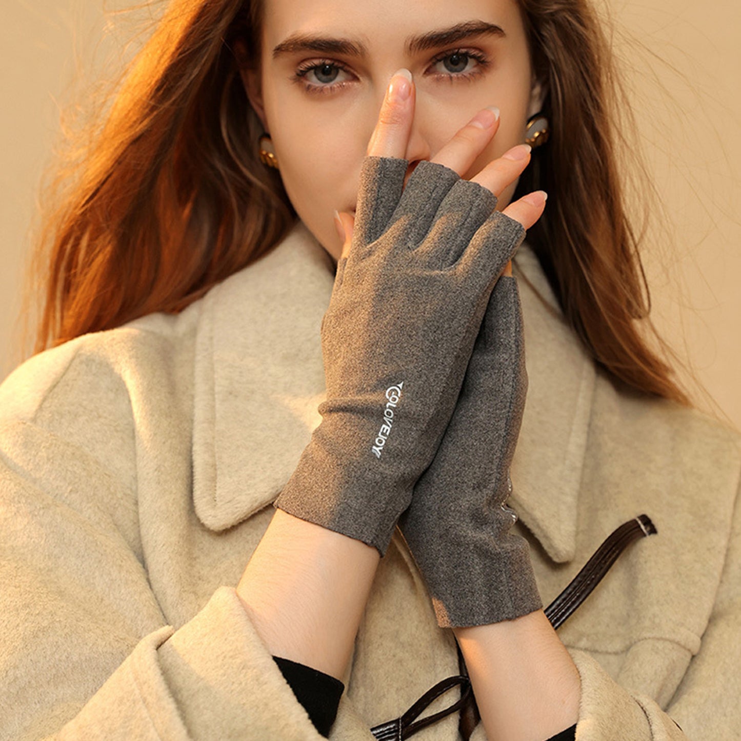 Thermal Dralon Velvet Fleece Lining Fingerless Wrist Gloves - Quaworth