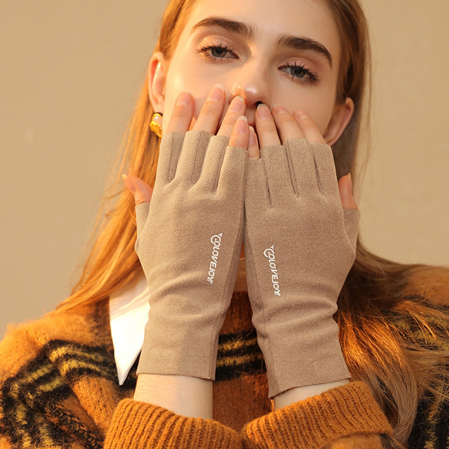 Thermal Dralon Velvet Fleece Lining Fingerless Wrist Gloves - Quaworth