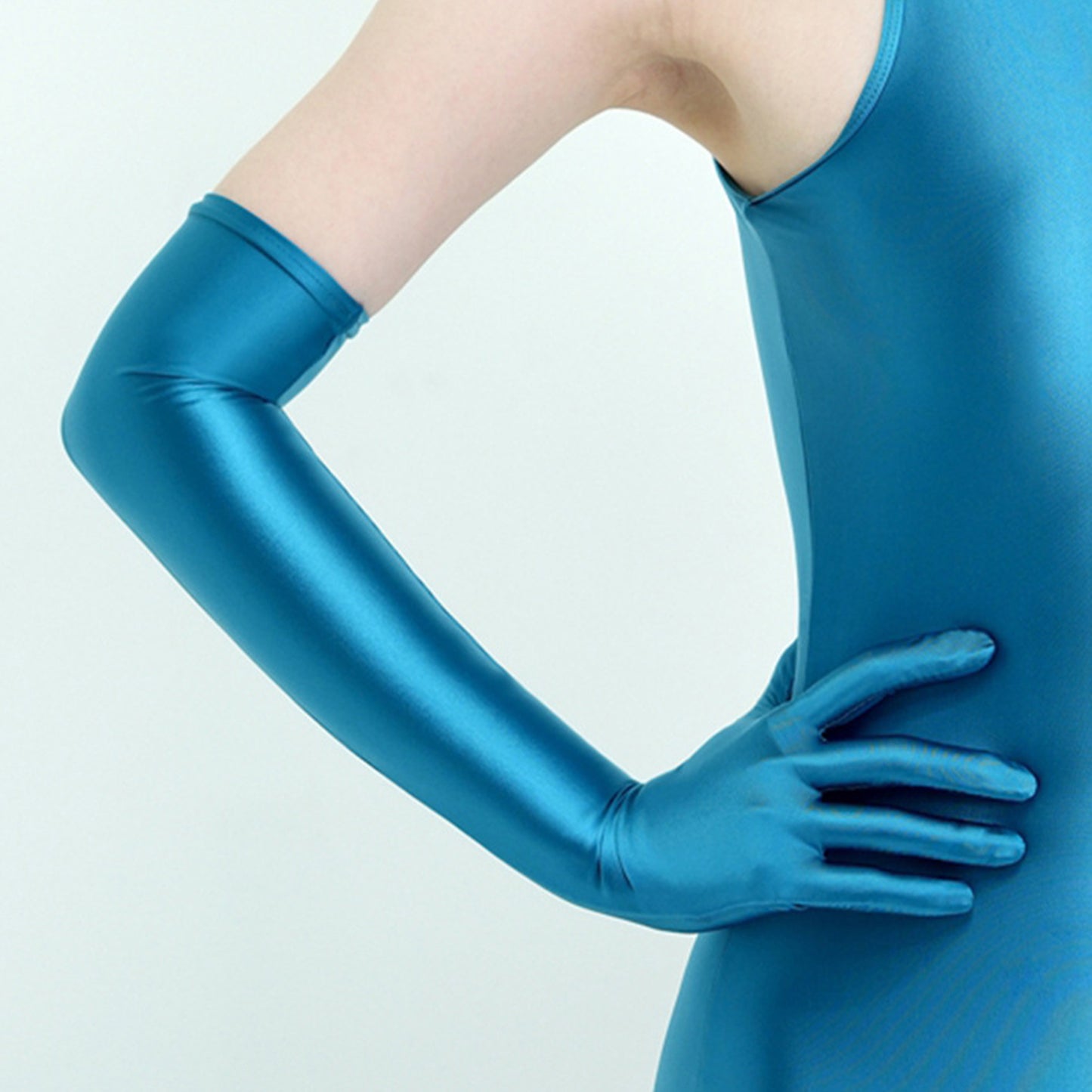 Glossy Spandex Elbow Length Gloves