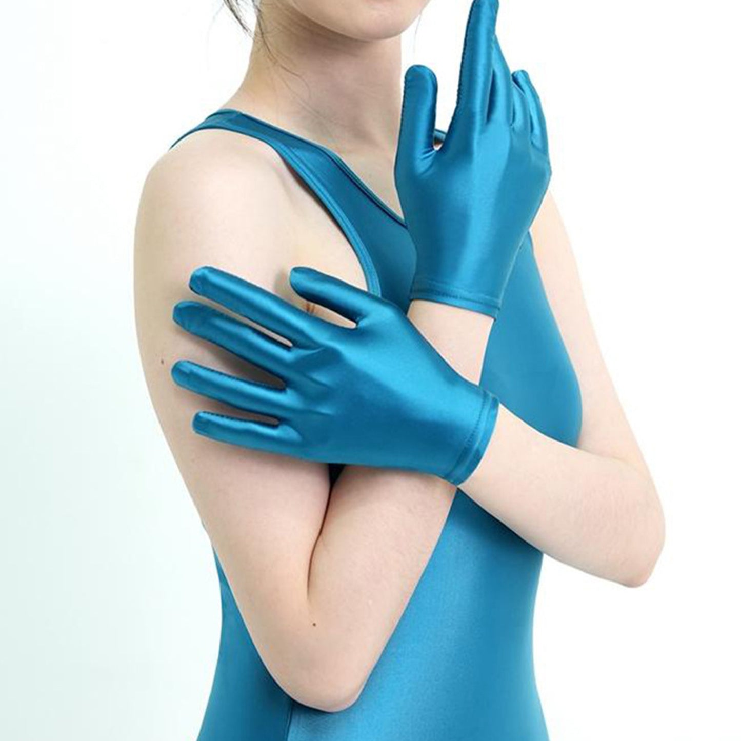 Glossy Spandex Wrist Length Gloves
