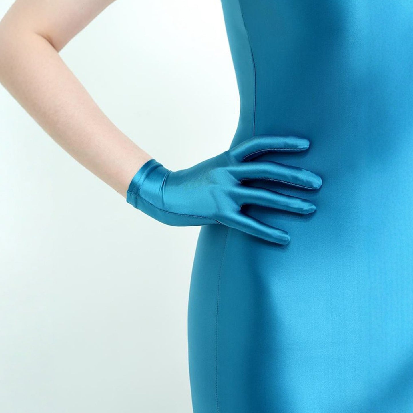 Glossy Spandex Wrist Length Gloves