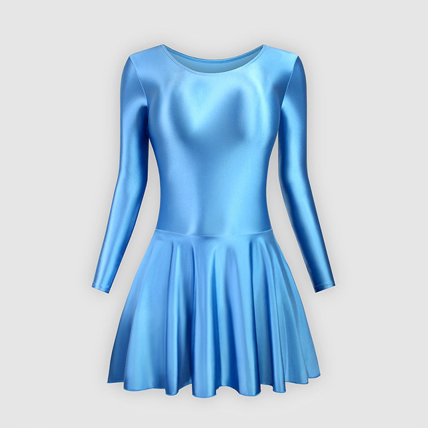 Long Sleeve Round Neck Glossy Leotard Dress - Quaworth