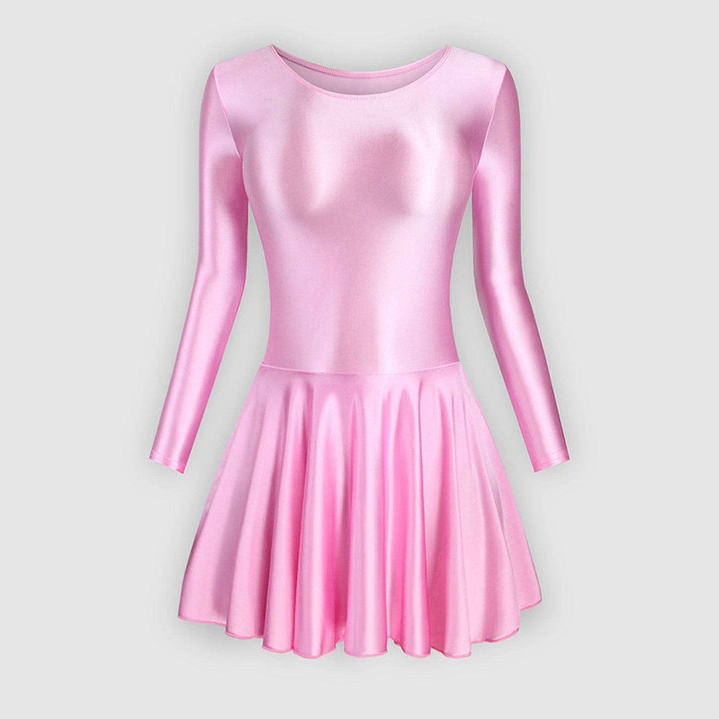 Long Sleeve Round Neck Glossy Leotard Dress - Quaworth