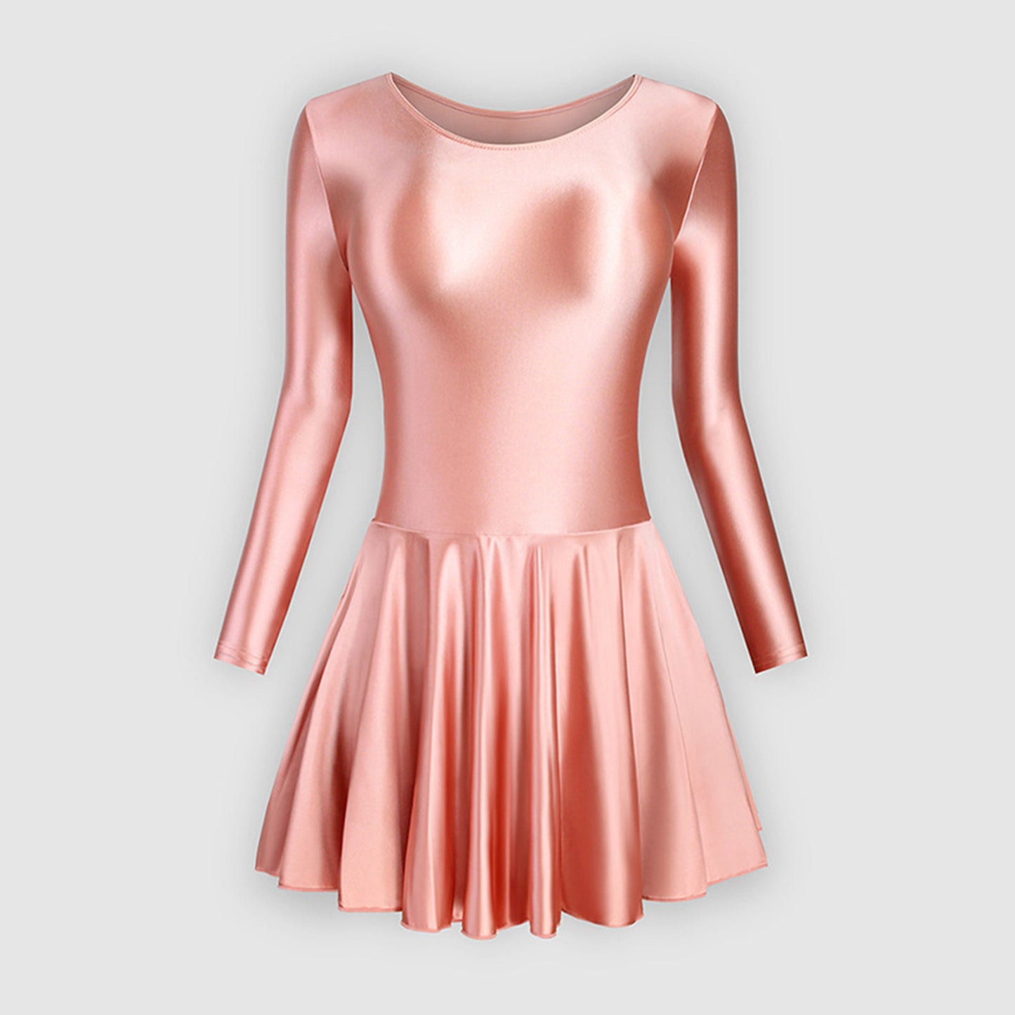 Long Sleeve Round Neck Glossy Leotard Dress - Quaworth
