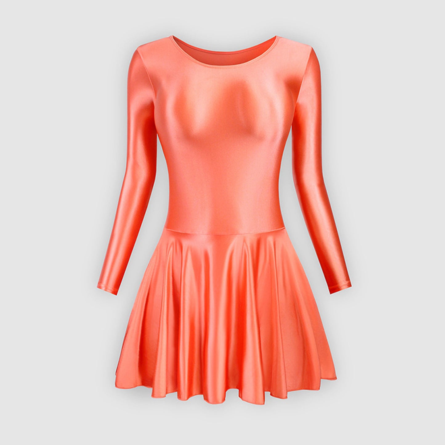 Long Sleeve Round Neck Glossy Leotard Dress - Quaworth