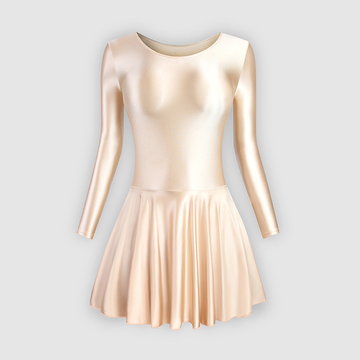 Long Sleeve Round Neck Glossy Leotard Dress - Quaworth