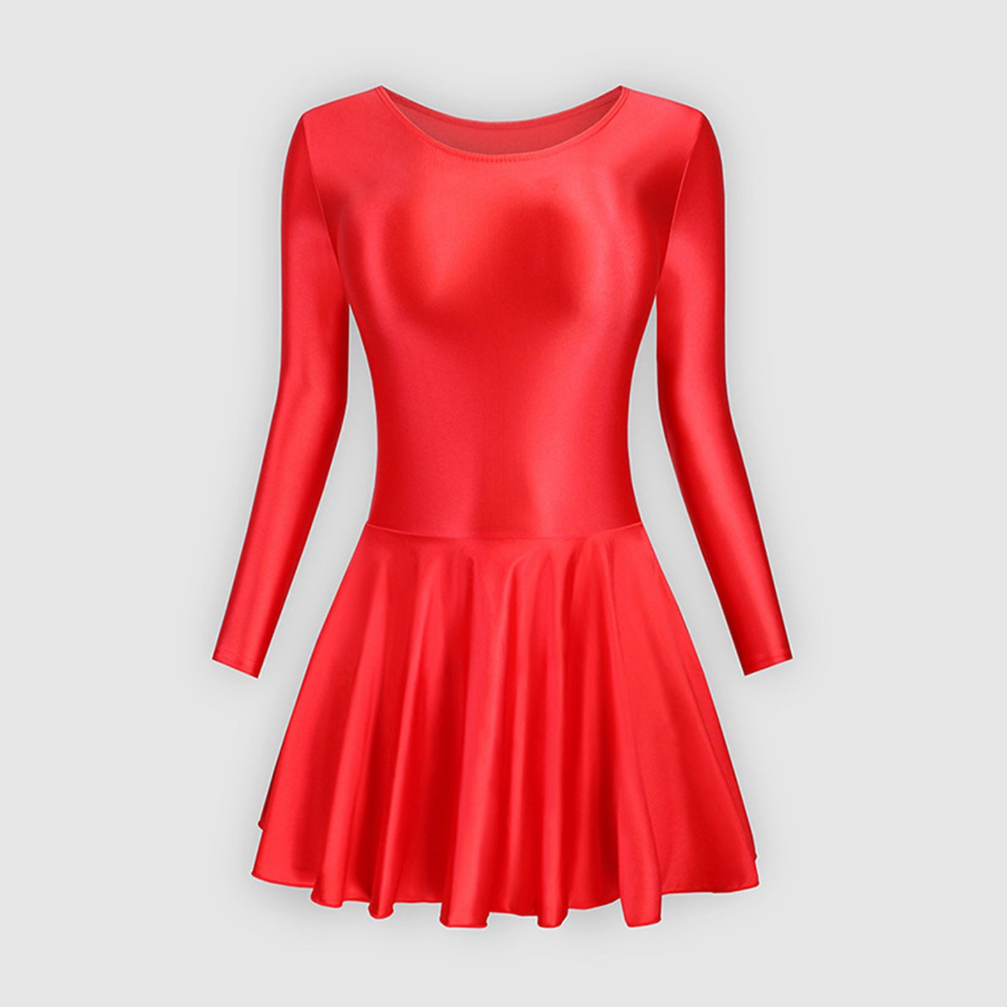 Long Sleeve Round Neck Glossy Leotard Dress - Quaworth