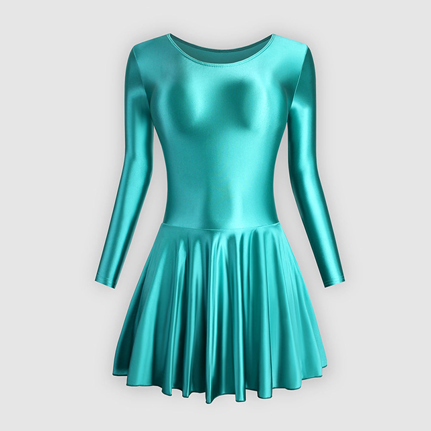 Long Sleeve Round Neck Glossy Leotard Dress - Quaworth