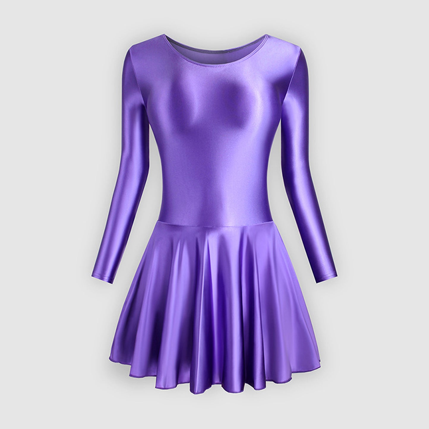 Long Sleeve Round Neck Glossy Leotard Dress - Quaworth