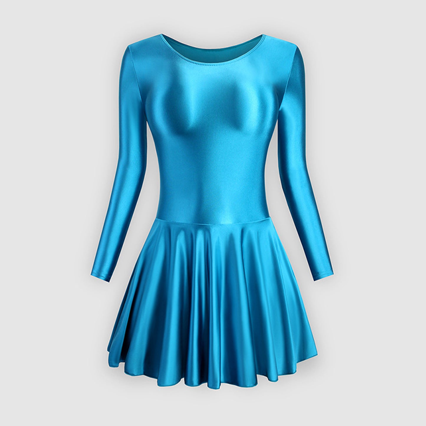 Long Sleeve Round Neck Glossy Leotard Dress - Quaworth