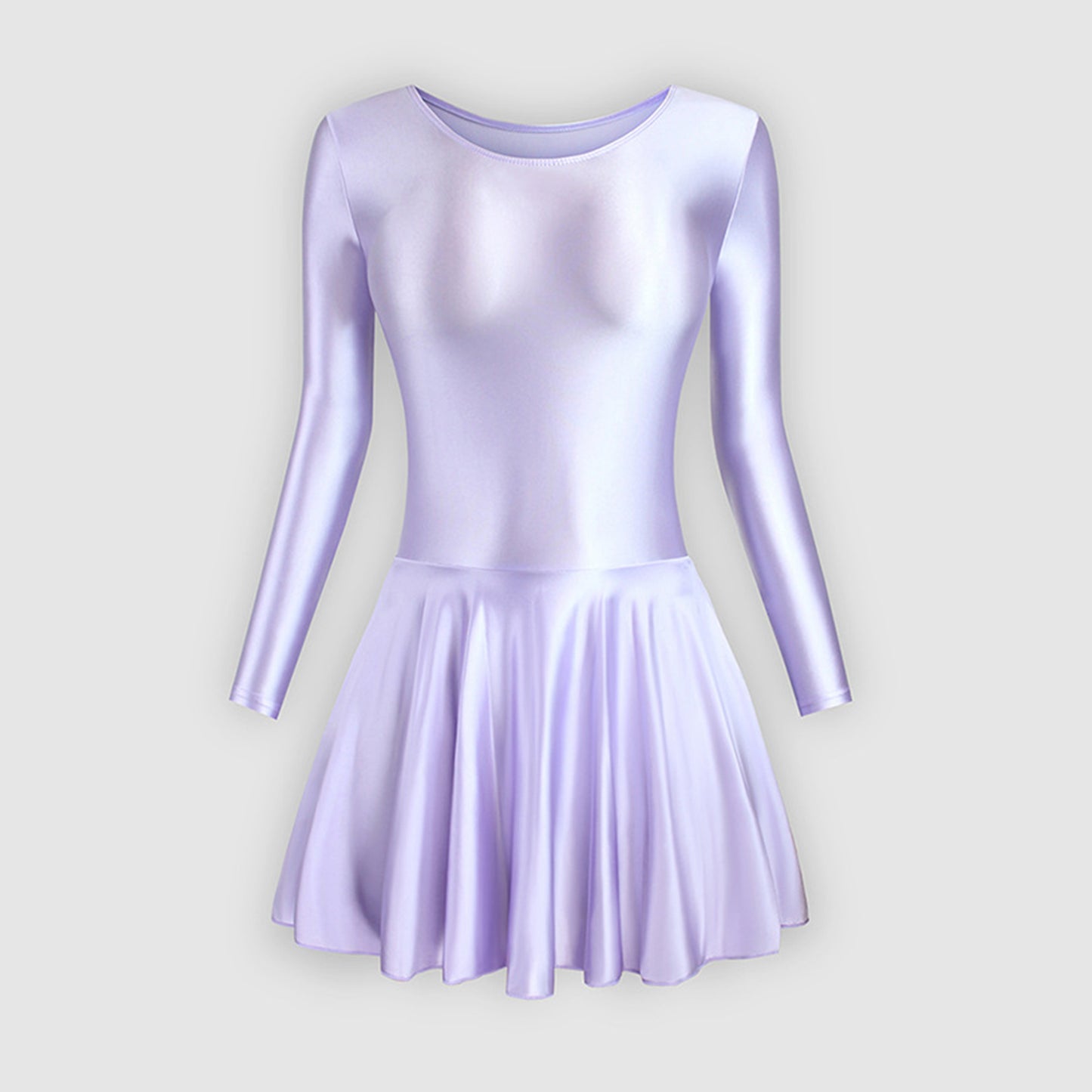 Long Sleeve Round Neck Glossy Leotard Dress - Quaworth