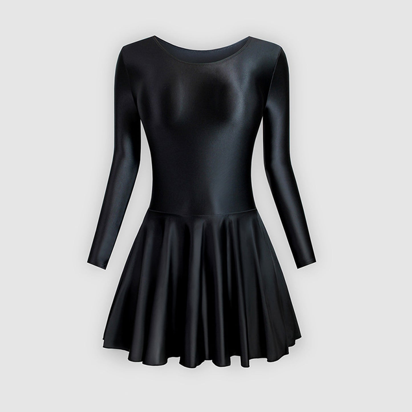 Long Sleeve Round Neck Glossy Leotard Dress - Quaworth
