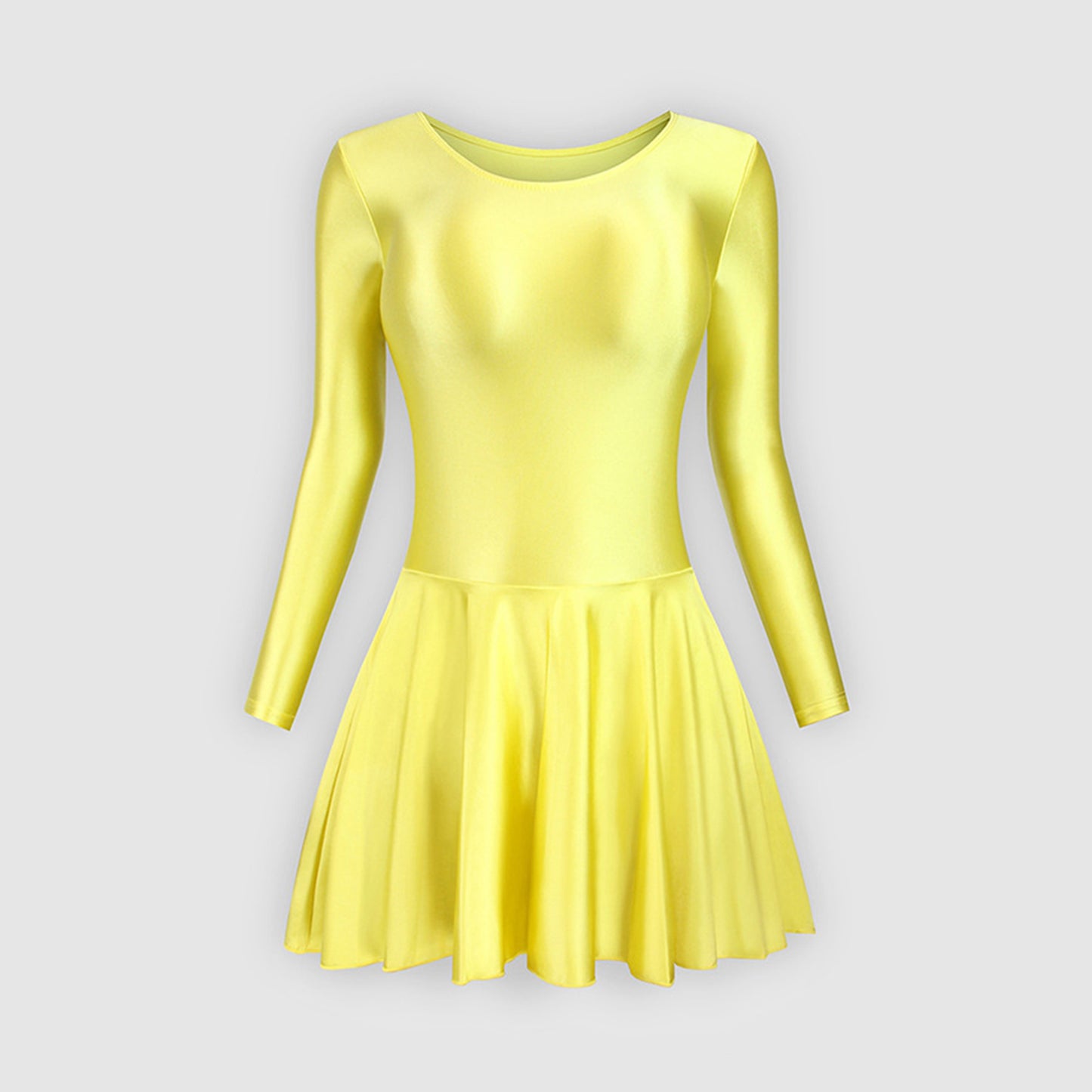 Long Sleeve Round Neck Glossy Leotard Dress - Quaworth