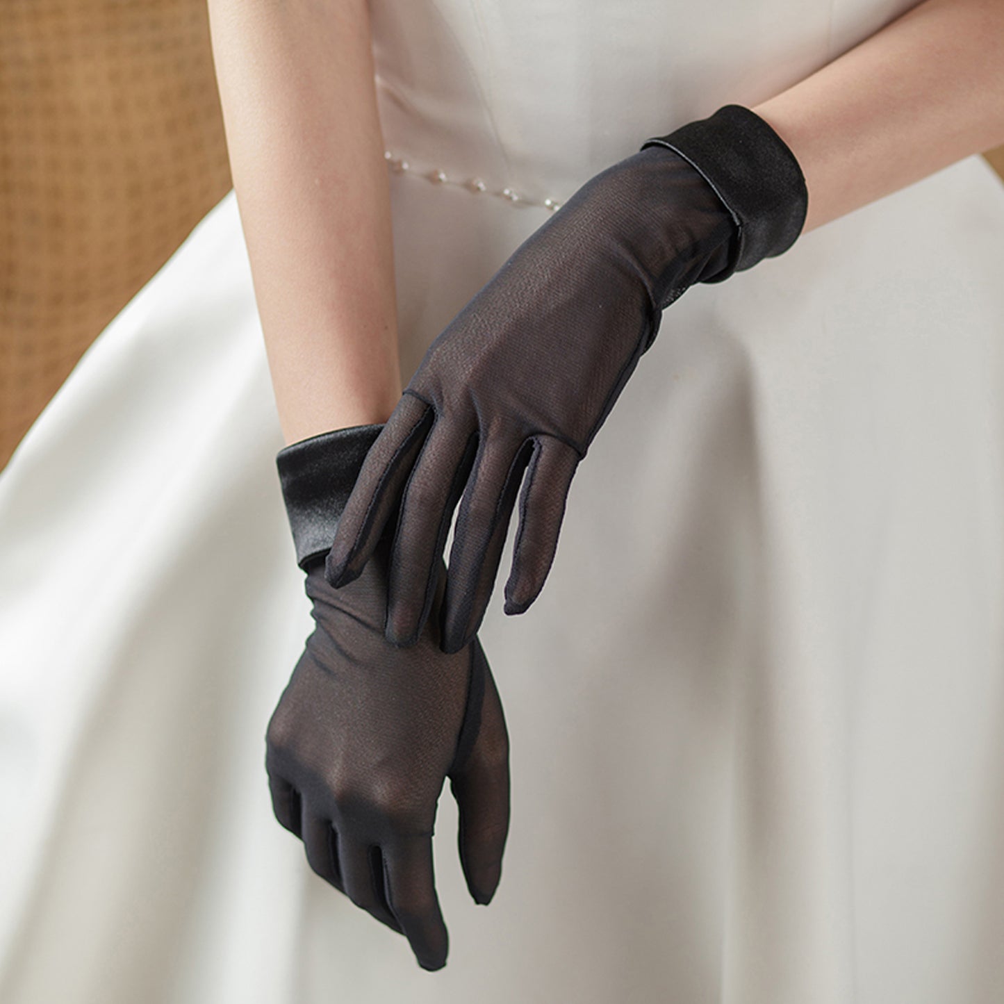 Mesh Satin Cuff Wrist Gloves - Quaworth