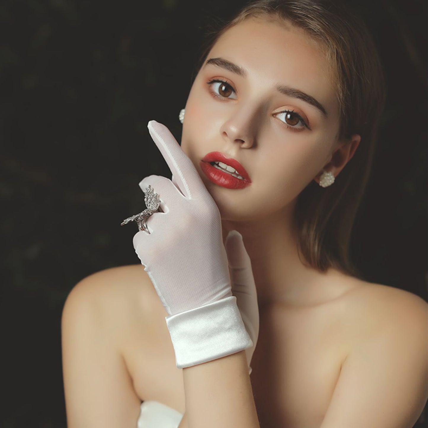 Mesh Satin Cuff Wrist Gloves - Quaworth