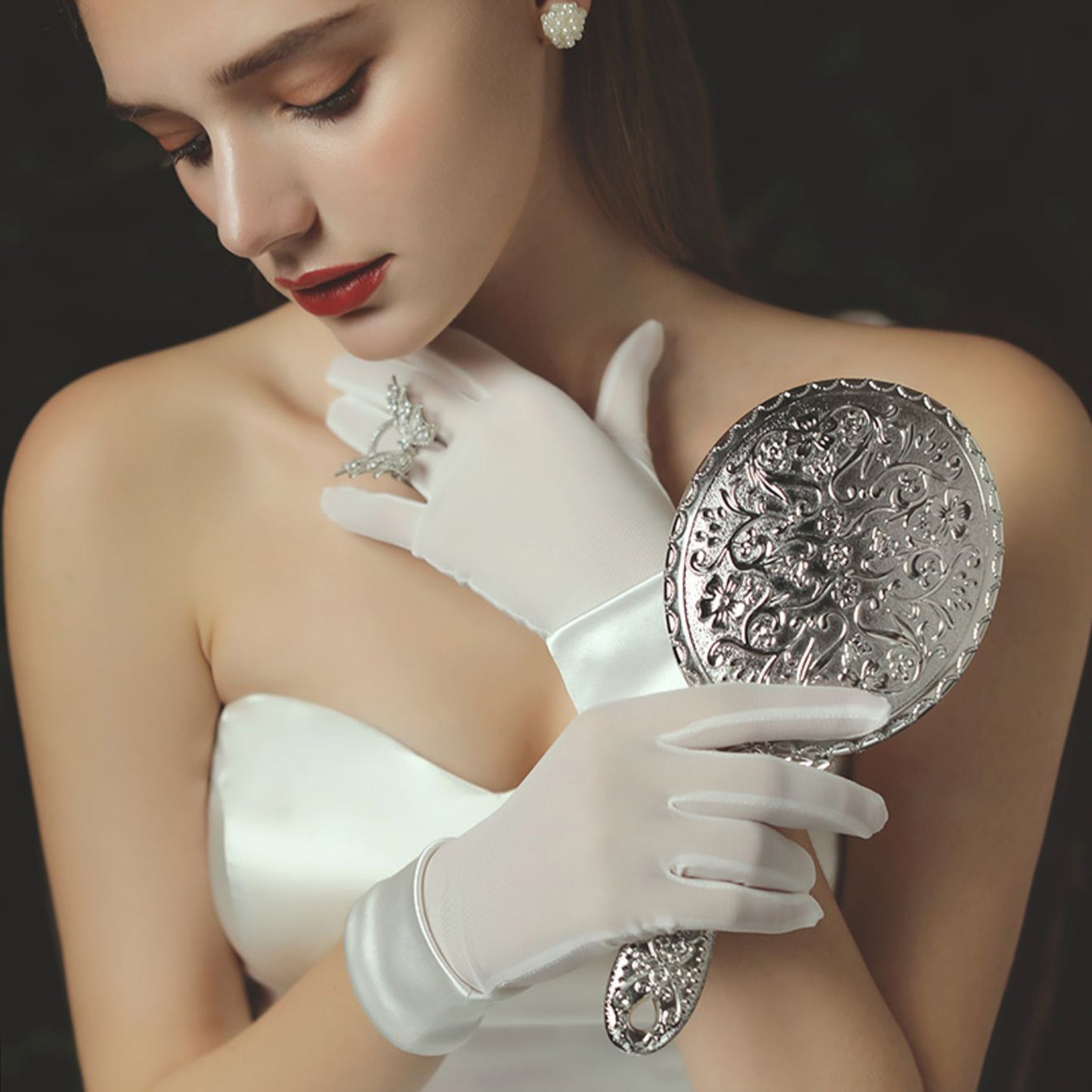 Mesh Satin Cuff Wrist Gloves - Quaworth