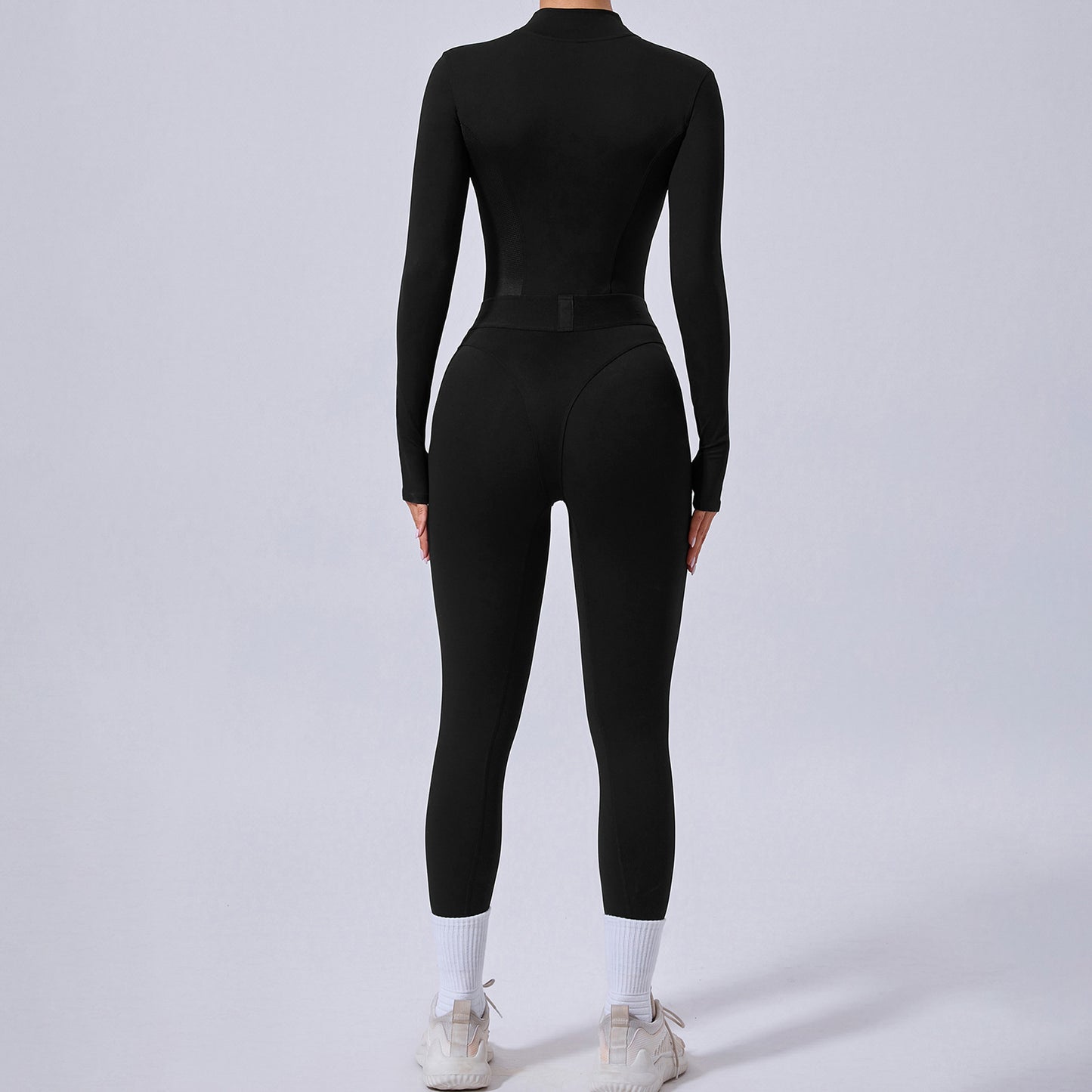 Mesh Splice Yoga Jumpsuit – Elastic Waist, Thumb Hole, Slim Fit Activewear