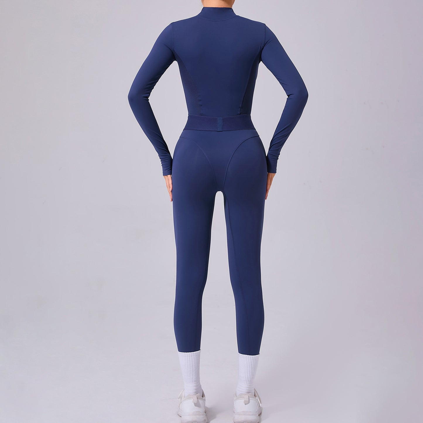 Mesh Splice Yoga Jumpsuit – Elastic Waist, Thumb Hole, Slim Fit Activewear