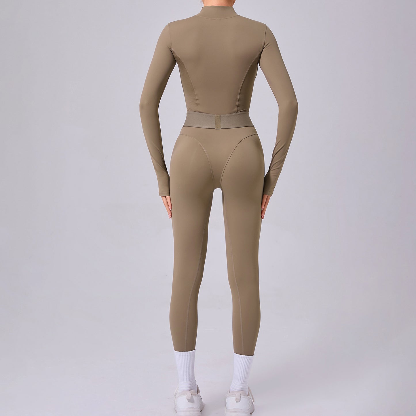 Mesh Splice Yoga Jumpsuit – Elastic Waist, Thumb Hole, Slim Fit Activewear