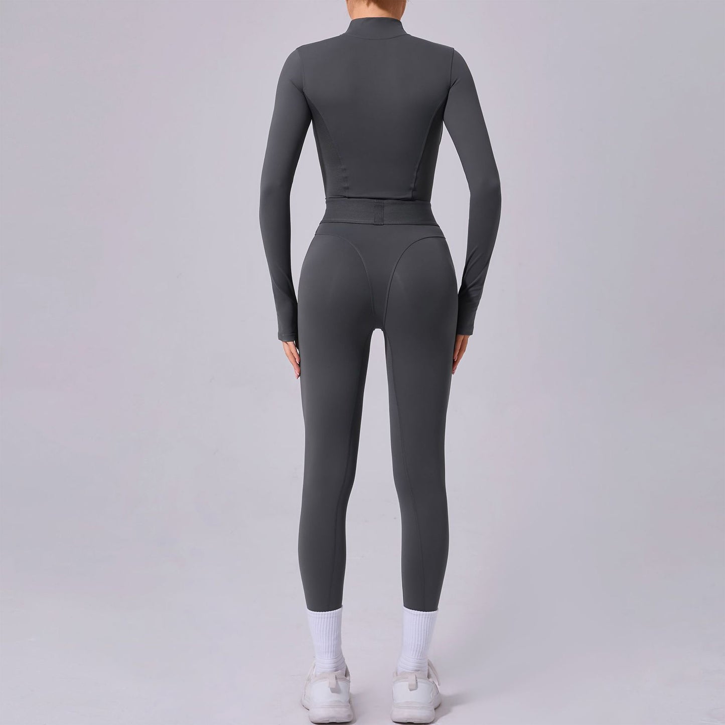 Mesh Splice Yoga Jumpsuit – Elastic Waist, Thumb Hole, Slim Fit Activewear