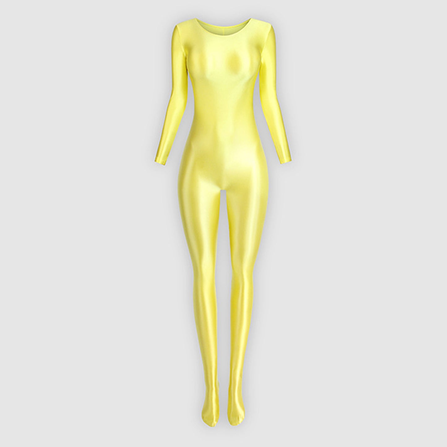 Glossy Full Body Spandex Round Neck Bodysuit - Long Sleeve, Smooth Shapewear
