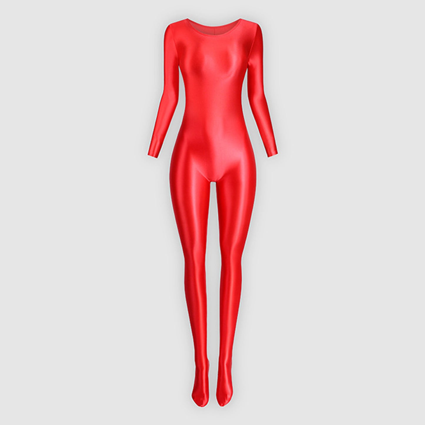 Glossy Full Body Spandex Round Neck Bodysuit - Long Sleeve, Smooth Shapewear