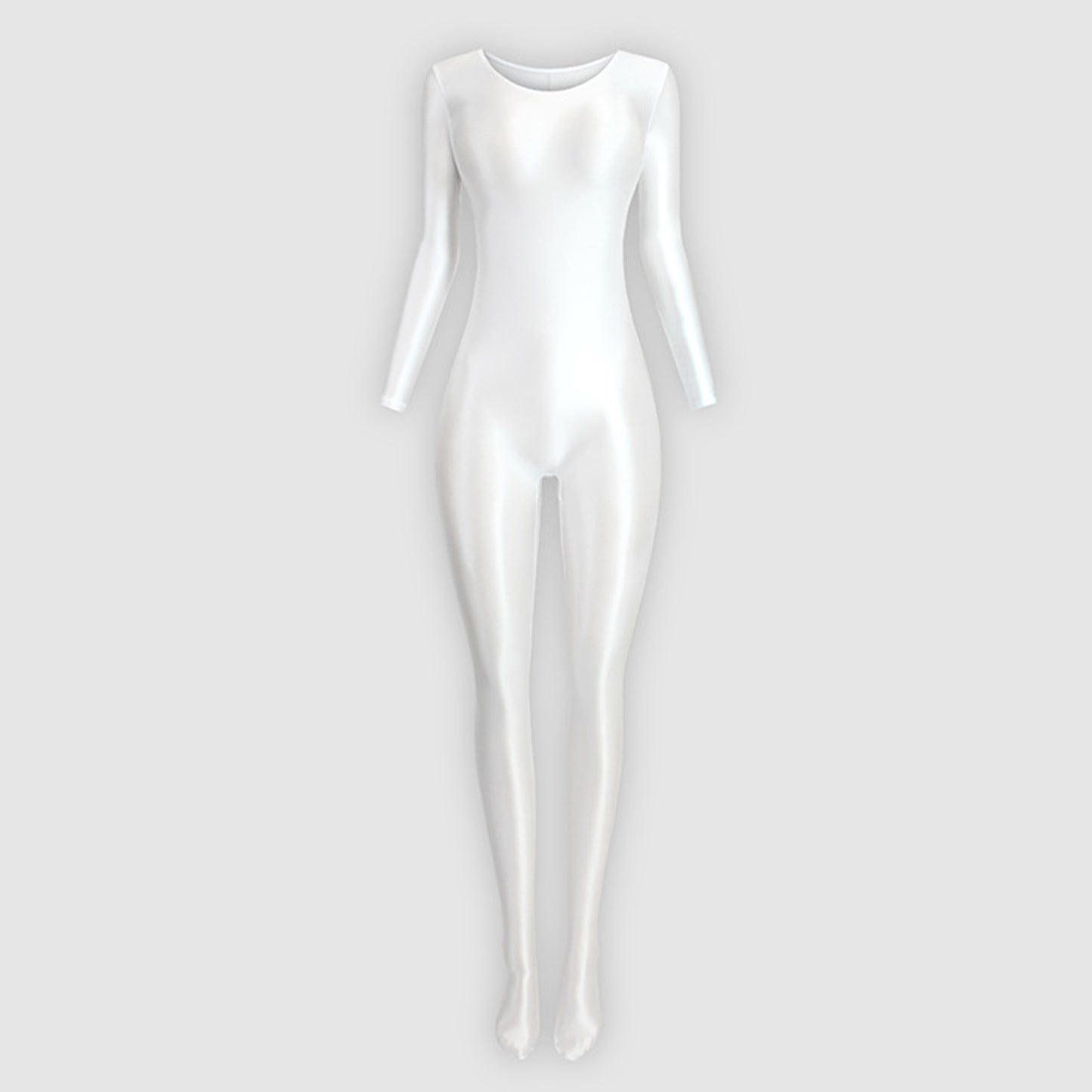 Glossy Full Body Spandex Round Neck Bodysuit - Long Sleeve, Smooth Shapewear