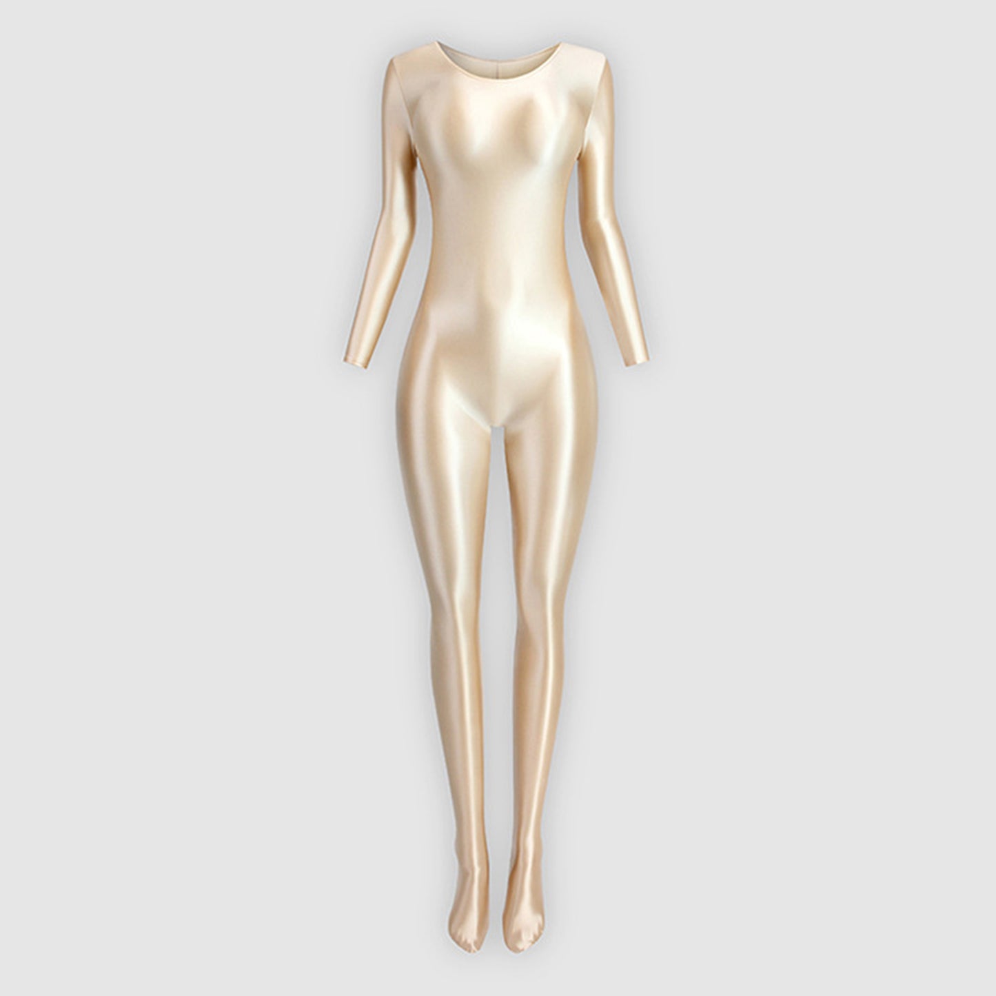 Glossy Full Body Spandex Round Neck Bodysuit - Long Sleeve, Smooth Shapewear