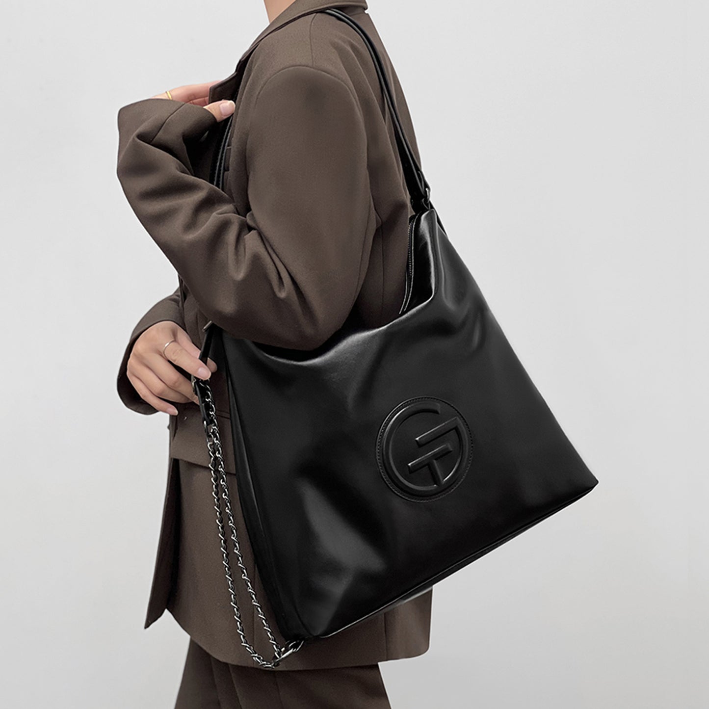 Soft Leather Adjustable Chain Shoulder Strap Tote Bag - Quaworth