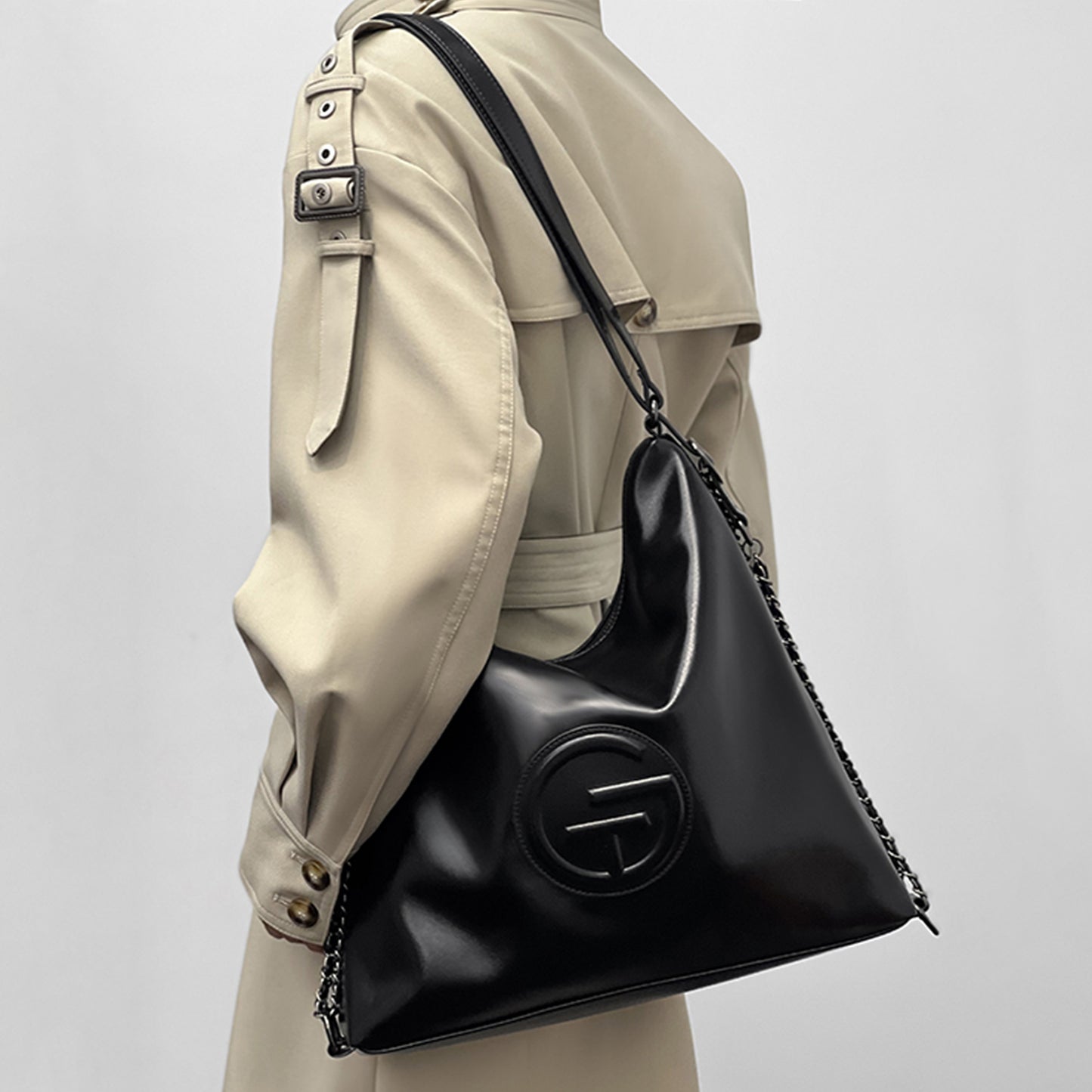 Soft Leather Adjustable Chain Shoulder Strap Tote Bag - Quaworth