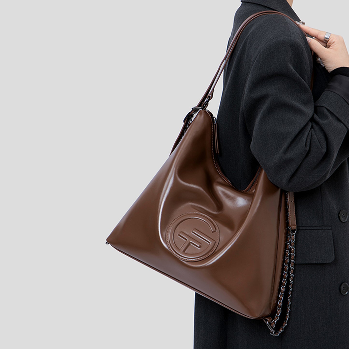 Soft Leather Adjustable Chain Shoulder Strap Tote Bag - Quaworth