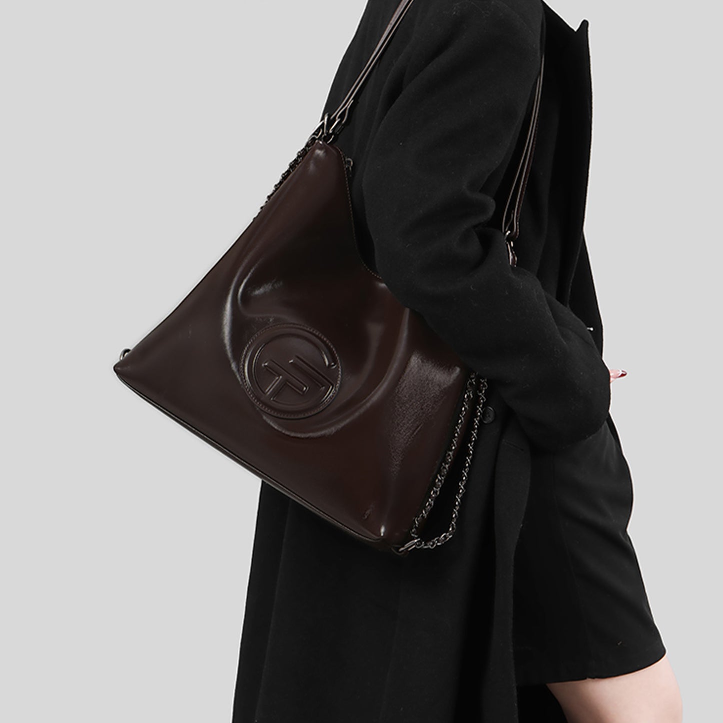 Soft Leather Adjustable Chain Shoulder Strap Tote Bag - Quaworth