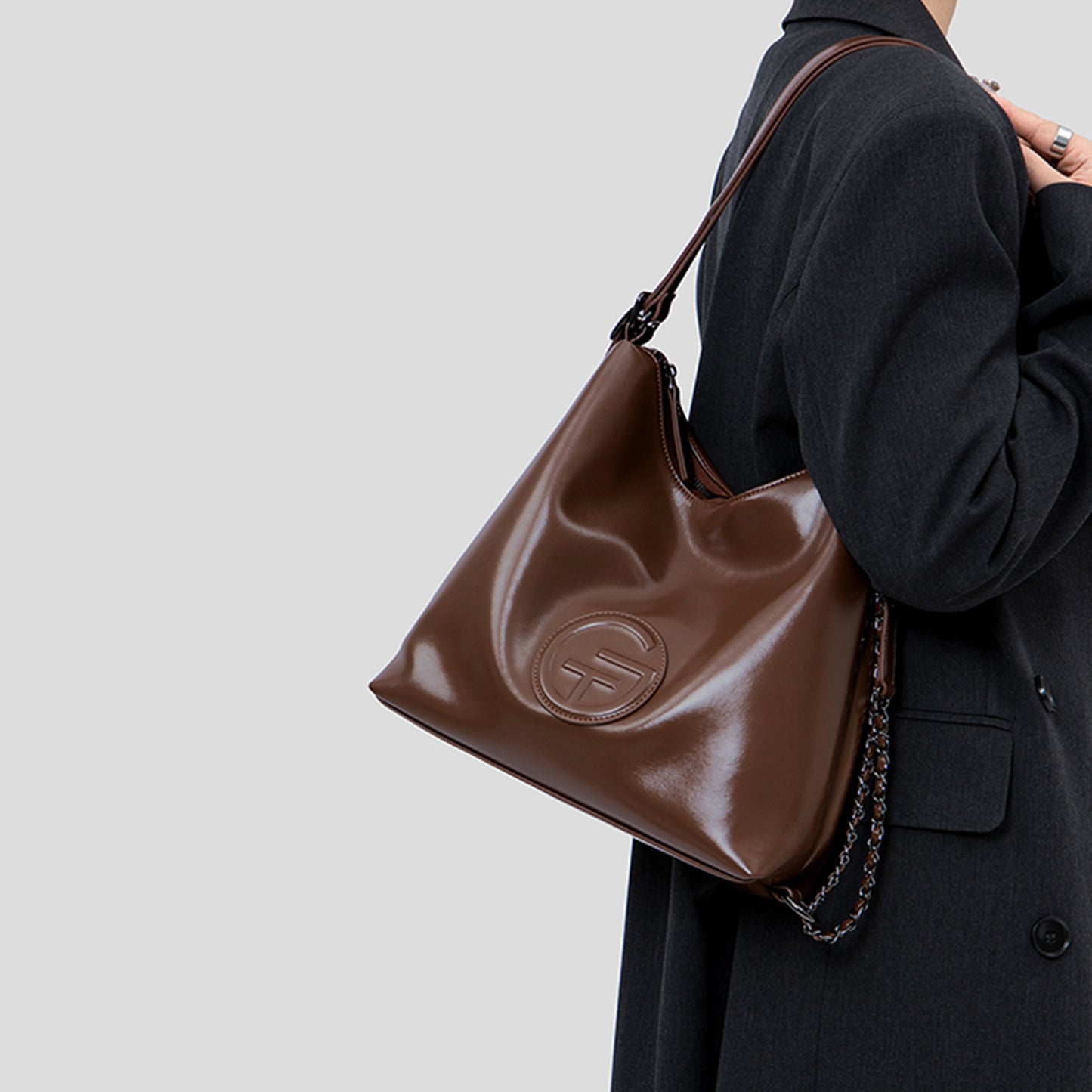 Soft Leather Adjustable Chain Shoulder Strap Tote Bag - Quaworth