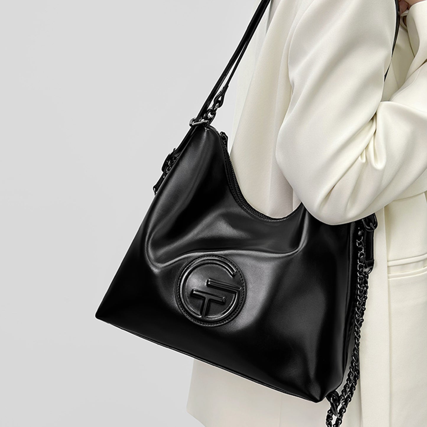Soft Leather Adjustable Chain Shoulder Strap Tote Bag - Quaworth